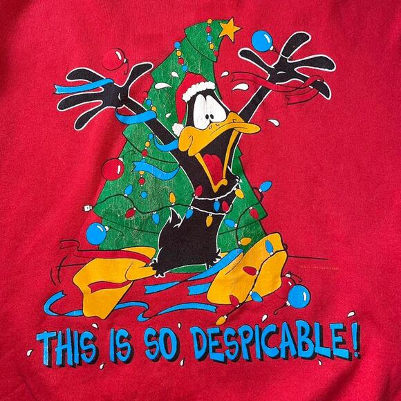 Vtg 90s Looney Tunes Daffy Duck Garment Graphics Christmas Crewneck Sweatshirt - Picture 2 of 4